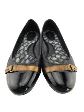 BORN Belted Cap Toe Black Leather Ballet Flats 7.5